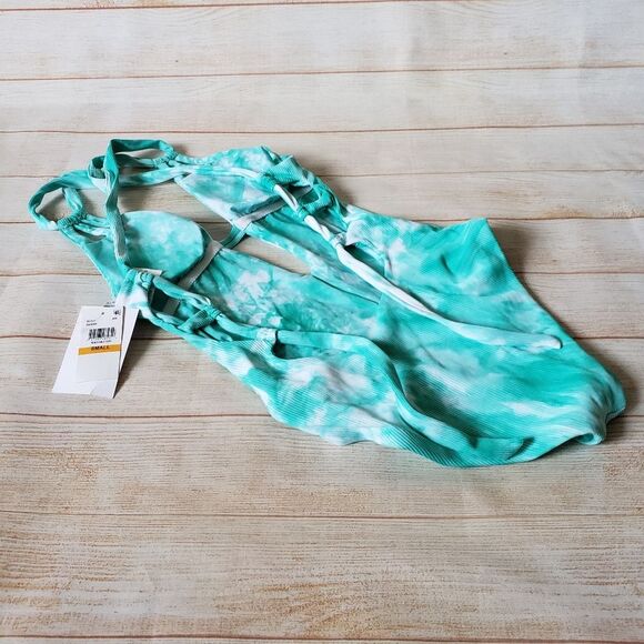 Becca Ribbed Tie Dye Plunging Neckline Cutout One-Piece Swimsuit Vibrant Small - Picture 9 of 13